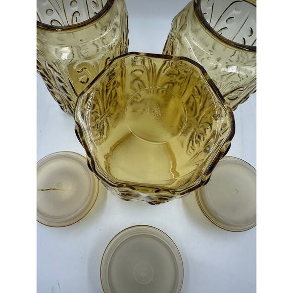 Vtg Set of 3 LE Smith Amber Yellow Glass Lidded Canister Imperial Atterbury 9in - Picture 6 of 6